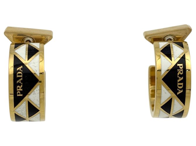 Pendientes de botón de metal Prada Negro Blanco