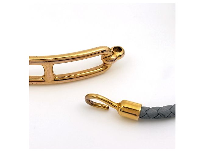 Hermès Bracelete Hermes Roulis Double Tour Marrom Dourado 