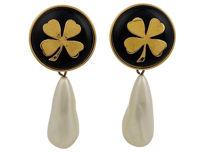 Orecchini Chanel Clover Swing Nero D'oro 