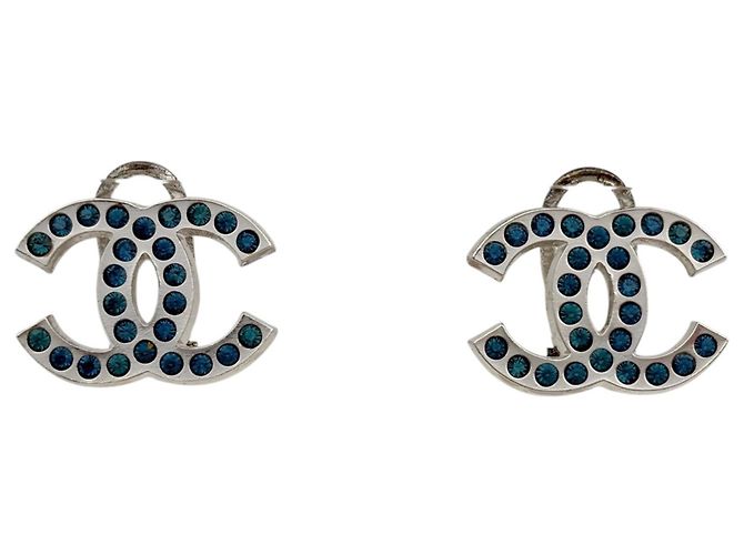 Orecchini a clip Chanel con strass blu e argento