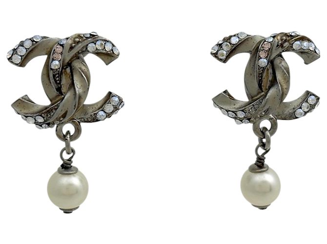 Chanel silberne Clip-Ohrringe mit Strass