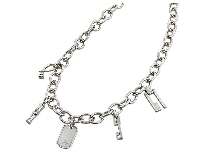 Bamboo Collar Gucci chapado en plata con dijes