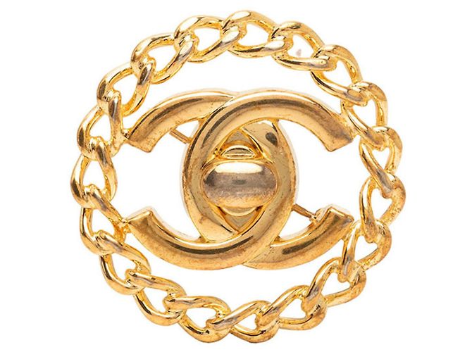 Spilla Vintage Chanel Coco Mark Turnlock Chain Motif D'oro