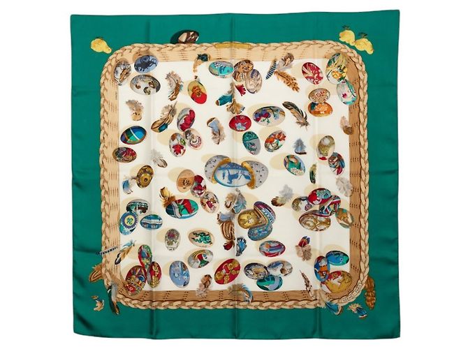 Hermès Hermes Carre 90 Chicks Couvee d'Hermes Seidentuch Grün Roh