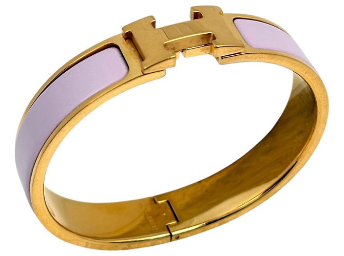 Hermès Hermes Click H Bangle in Pink and Silver Silvery