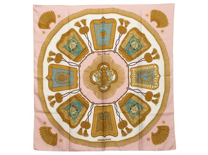 Hermès Lenço de seda rosa e branco Hermes