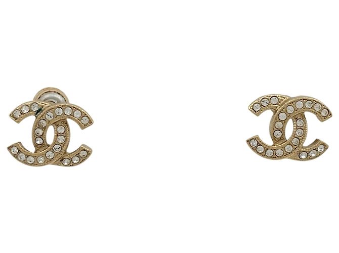 Orecchini a lobo Chanel placcati in oro con strass D'oro