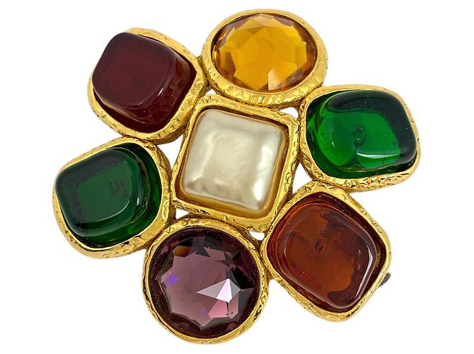 Broche Chanel Gripoix Blanco Dorado Verde