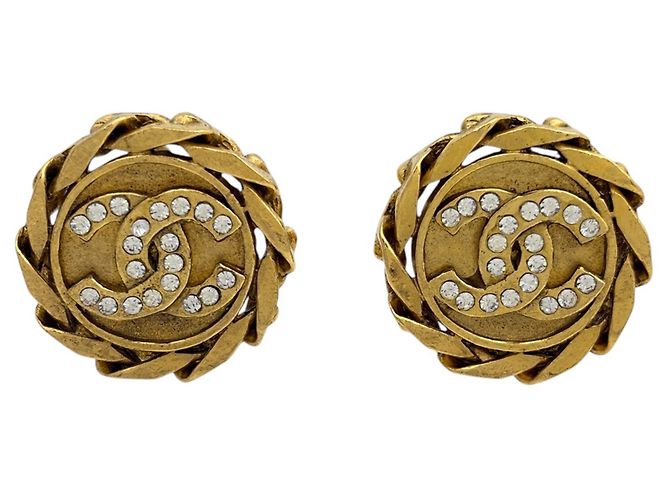 Orecchini a clip Chanel placcati oro con strass D'oro