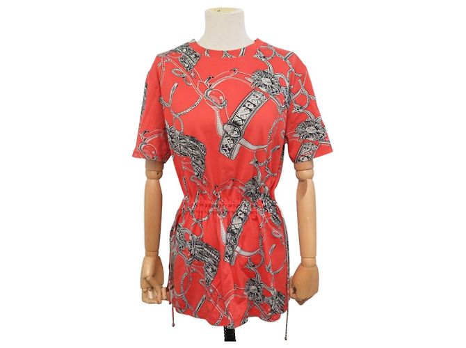 Hermès VESTIDO TÚNICA HERMES ESTAMPADO M 40 EN ALGODÓN ROJO Roja 