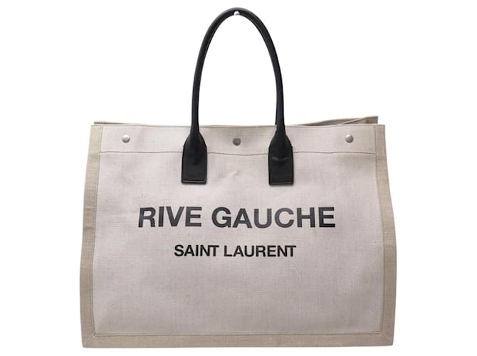 Yves Saint Laurent SAINT LAURENT CABAS RIVE GAUCHE 499290 HANDTASCHE AUS BEIGEM LEINEN TOTE BAG 