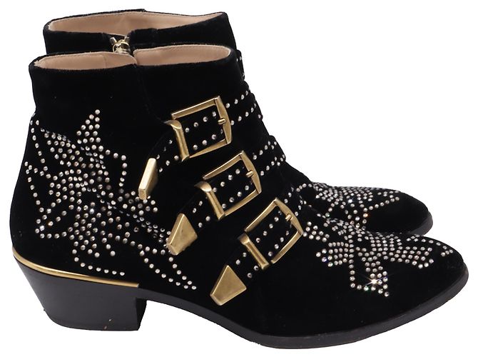 Stivaletti Chloé Susanna con borchie in velluto nero