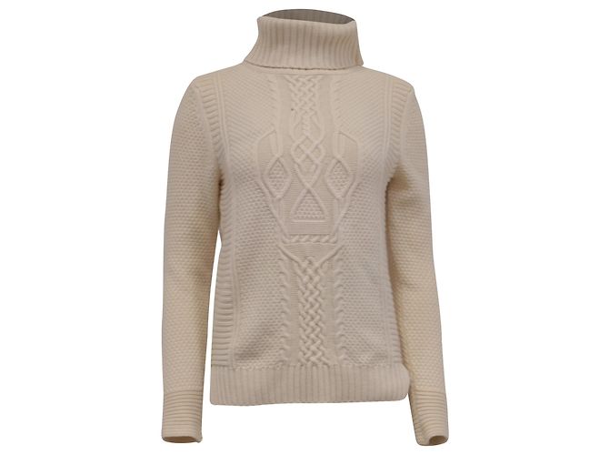 Autre Marque Kaschmir-Rollkragenpullover mit Totenkopf-Motiv in Cream Cashmere Weiß Roh