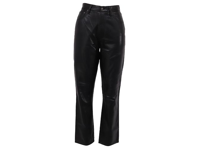 Pantaloni Agolde a vita alta e gamba dritta in pelle nera