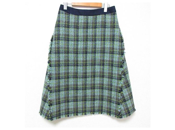 Autre Marque Drawer Tweed-Rock mit Karomuster und Fransen Blau Hellblau