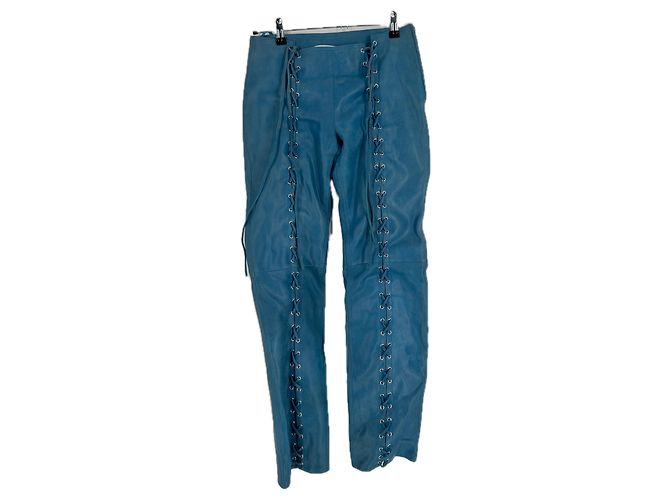 Autre Marque Blaue Lederhose mit Schnürung