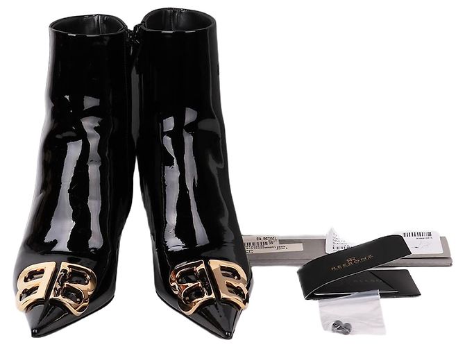 Balenciaga Black Patent Leather Ankle Boots