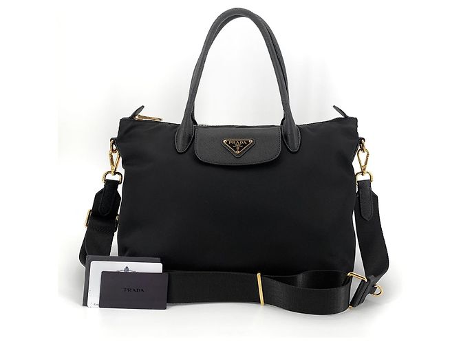 Prada Borsa tote e borsa a tracolla in poliammide nera Nero
