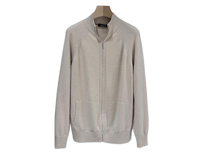 Loro Piana Baby-Kaschmir Strickpullover mit Reißverschluss, Ivory Weiß