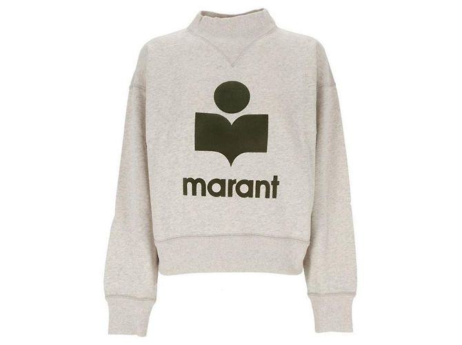 Isabel Marant Velours-Sweatshirt mit Logo Ecru Khaki Braun