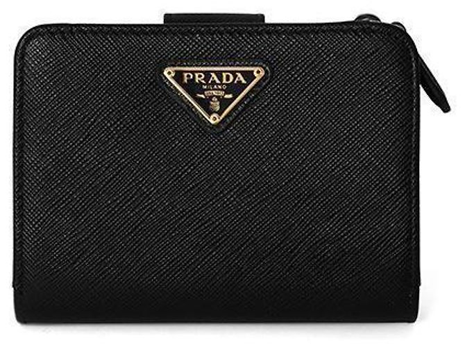 Prada Geldbörse QHH Saffiano Triangle Logo Black Schwarz
