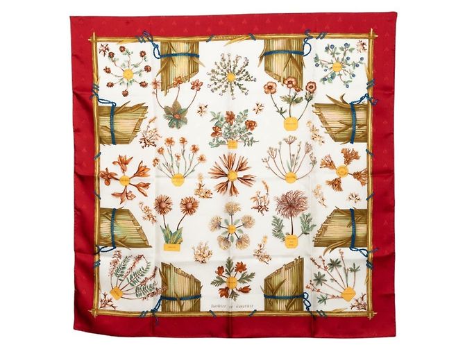 Hermès Lenço de seda Hermes Carre 90 Harbier de Gavarnie Branco Vermelho