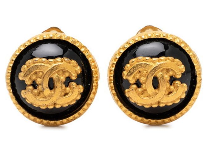 Orecchini a clip Chanel Vintage Coco Mark Nero D'oro