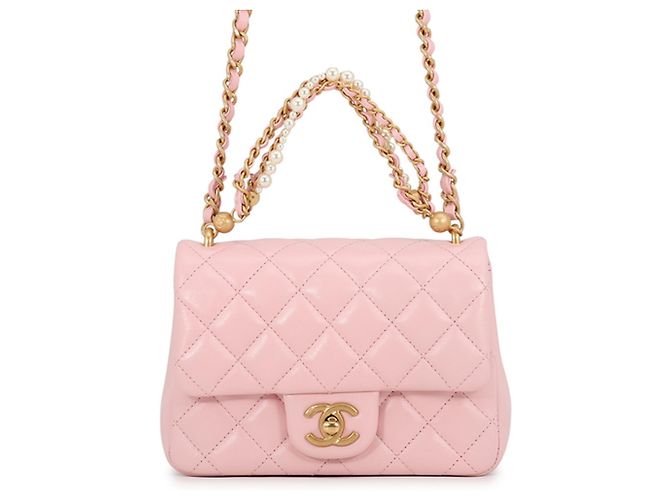 Bolsa de ombro com corrente em couro rosa Chanel