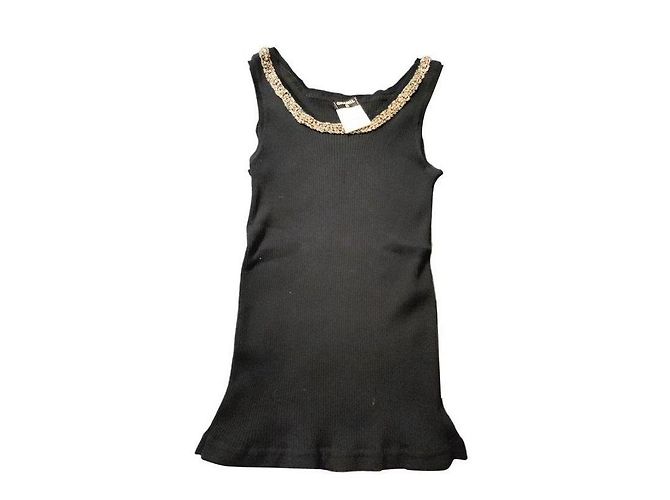Regata Chanel preta em algodão com pérolas Preto Dourado