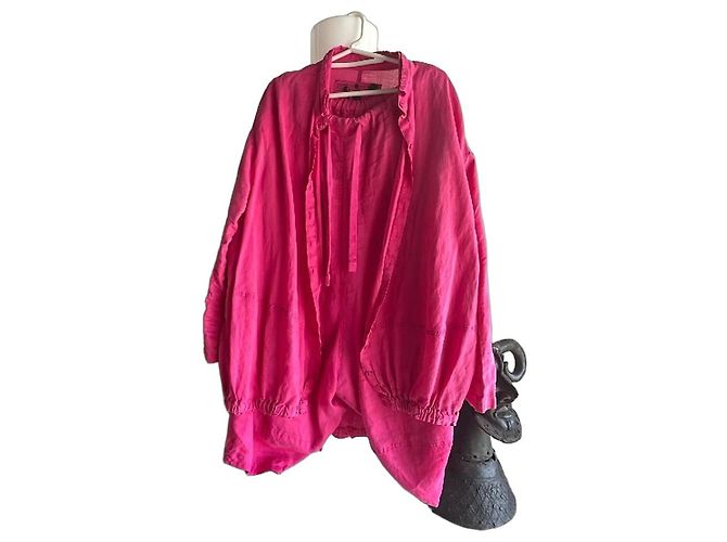 Autre Marque Completo Camicia e Pantaloni in Lino Rosa Fucsia