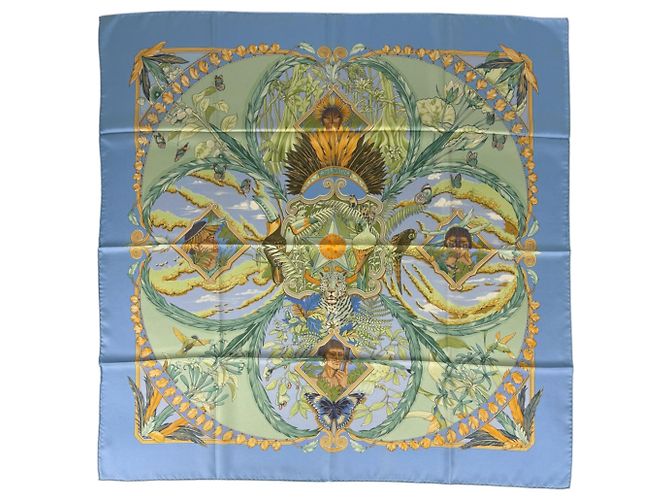 Hermès Pañuelo Hermes Carre 90 AMAZONIA Azul Multicolor