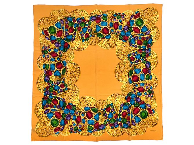 Pañuelo de seda Chanel con logo Coco Mark Multicolor Amarillo