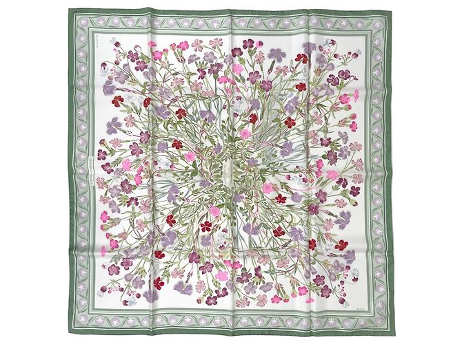 Hermès Pañuelo Hermes Carre 90 OEillets Sauvages Multicolor Verde claro
