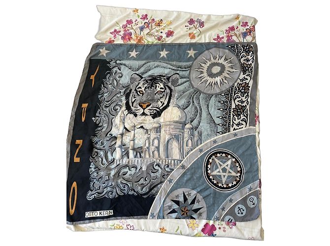 Autre Marque Foulard in seta Otto Kern Tigre e Taj Mahal Nero Bianco Grigio