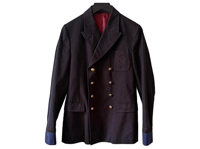 Gucci Navy Double-Breasted Emblem Blazer Dark blue