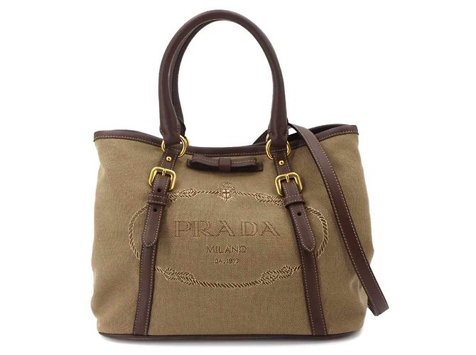 Sac à main 2-en-1 Prada en ruban jacquard (main/épaule) Marron Beige