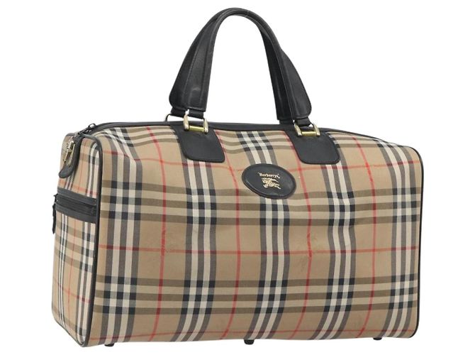 Bolsa Boston Burberrys Nova Check Canvas Beige Gold Auth 191064