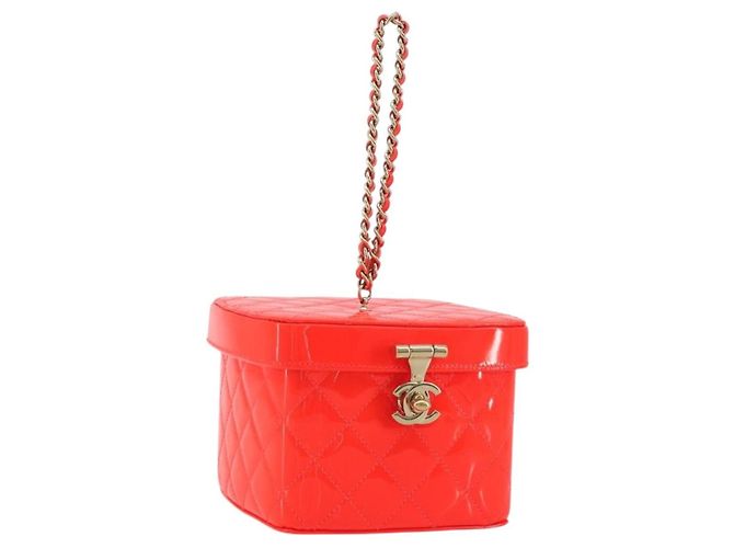 CHANEL Matelasse Vanity Handtasche Lackleder Orange Gold CC Auth bs36656SAM Golden