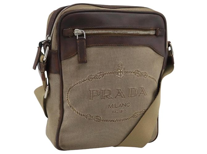 Borsa a Tracolla PRADA Canvas Beige Silver Auth bs36669 Argento