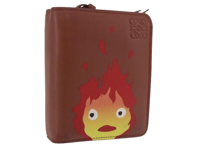 LOEWE Studio Ghibli Anagram Calcifer Portefeuille Cuir Marron Or Auth 193437SAM Doré