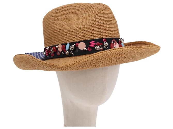 PRADA Hat Straw Brown Auth BA14694M
