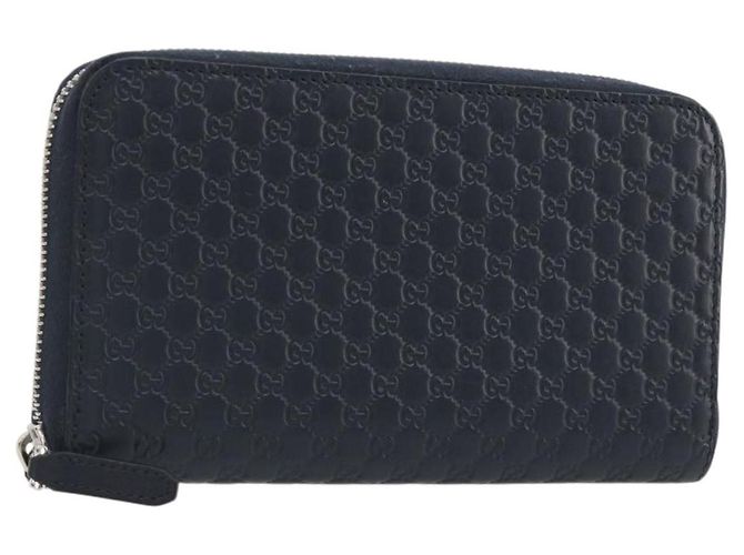 Cartera GUCCI Micro GG Canvas Guccissima de cuero Navy Silver 544473 Auth 192518A Plata Azul marino