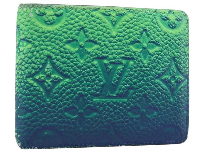 LOUIS VUITTON Taurillon Clemence Illusion Portefeuille Slender Auth 192437 Verde