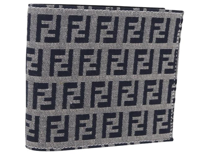 FENDI Zucchino Canvas Bifold Wallet Navy Auth 194127M