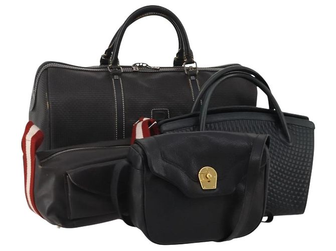BALLY Schultertasche Leder PVC 4 Set Schwarz Grün Auth bs36357
