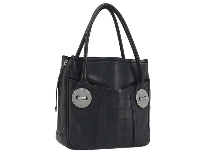 Borsa CHANEL Choco Bar Line in pelle nera e argento CC Auth bs36617 Nero