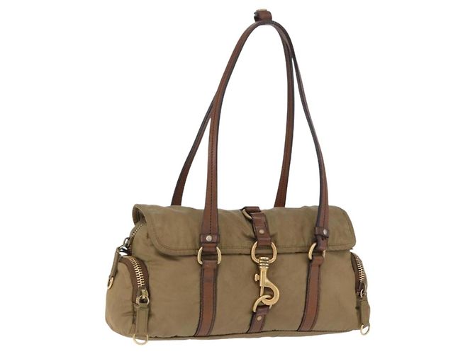 Borsa a tracolla Miu Miu Nylon Beige Gold Auth 194838A D'oro