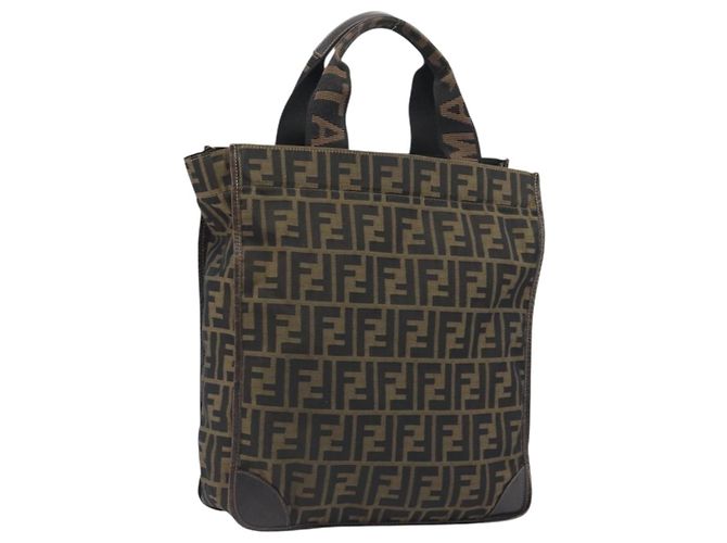 FENDI Zucca Canvas Hand Bag Brown Auth 194169
