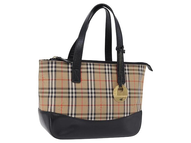 Borsa a mano BURBERRY Nova Check Canvas Beige Gold Auth 192505 D'oro