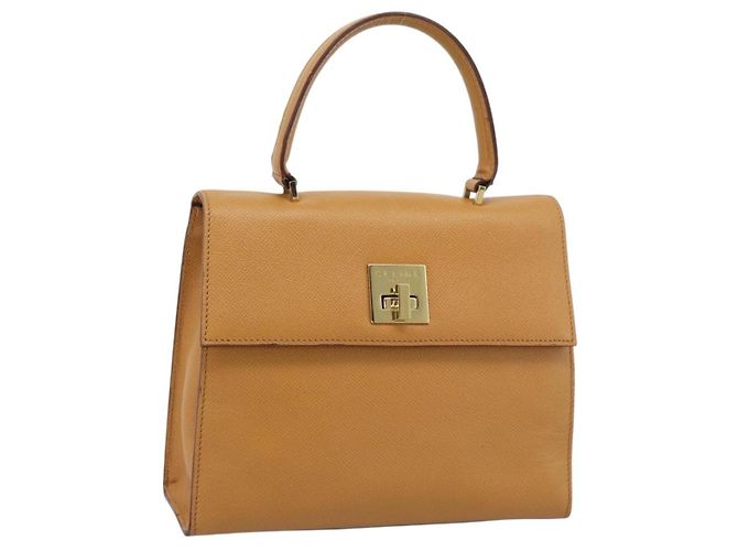 Céline Sac à main CELINE en cuir marron ton or Auth ka5521A